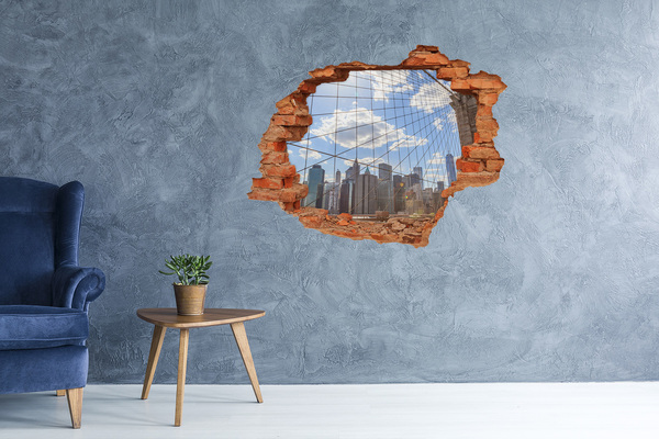 Hole in the wall decal View of the city through a hole in the wall
