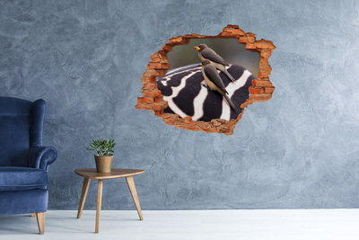 3D wall hole Birds on the back of a zebra