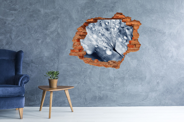 3D wall hole Dew drops on a dandelion