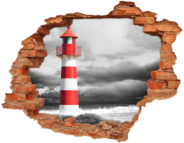 3D wall hole A lighthouse in a stormy setting