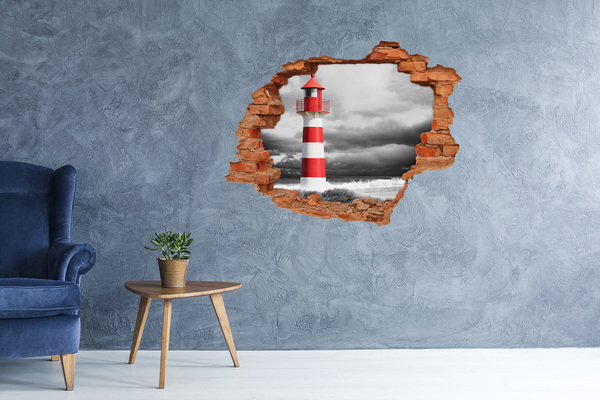 3D wall hole A lighthouse in a stormy setting