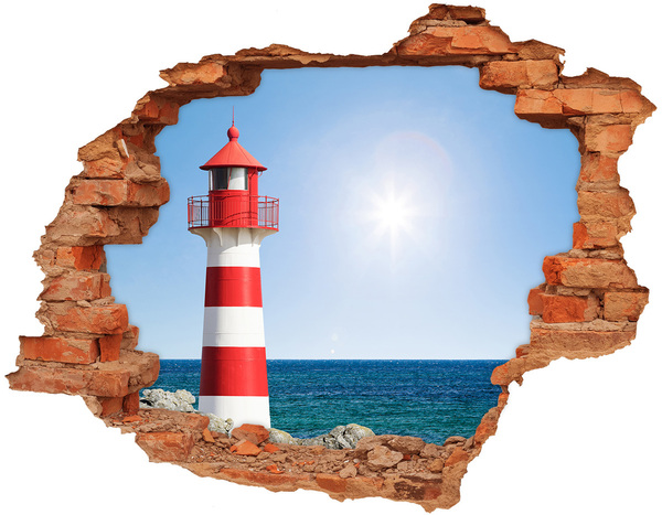 Hole wall sticker A lighthouse by the sea