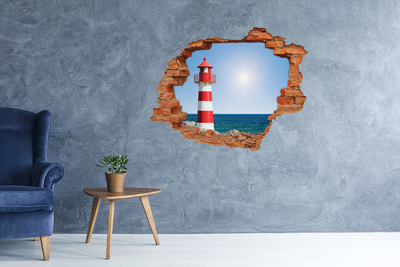 Hole wall sticker A lighthouse by the sea