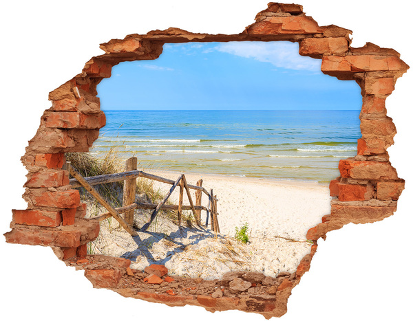 Hole wall sticker View of the seaside beach
