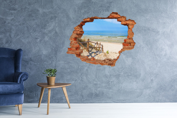 Hole wall sticker View of the seaside beach
