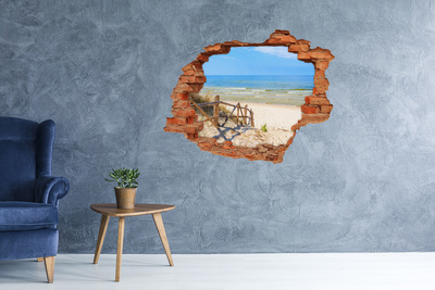 Hole wall sticker View of the seaside beach