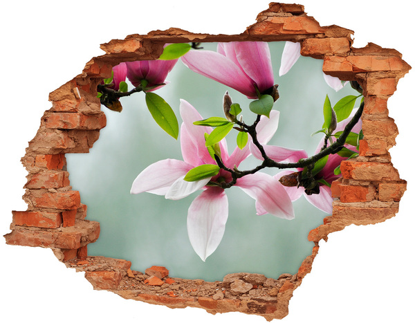 3D wall hole Magnolia flowers in a damaged wall