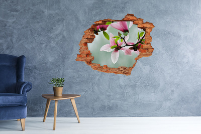 3D wall hole Magnolia flowers in a damaged wall