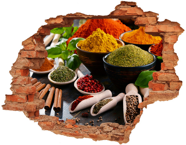 Hole in the wall sticker Colorful spices in the kitchen