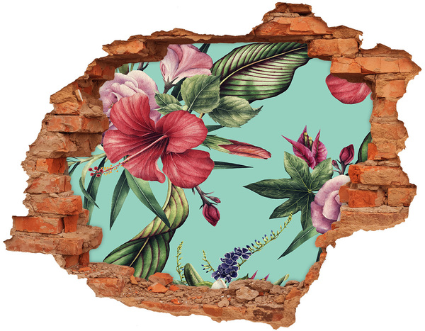 3D wall hole wallpaper Tropical flowers