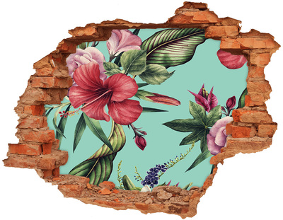 3D wall hole wallpaper Hole-in-the-wall tropical garden