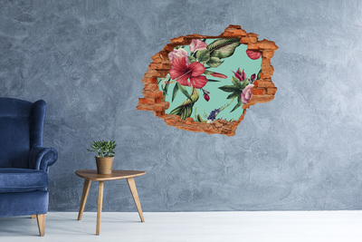 3D wall hole wallpaper Tropical flowers