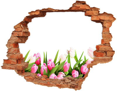 Hole in the wall decal Pink tulips