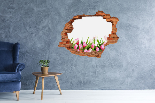 Hole in the wall decal Pink tulips