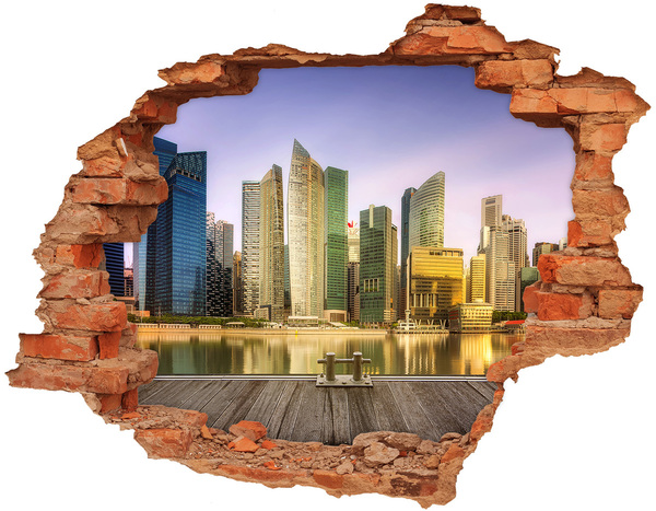 Hole in the wall sticker A view of a modern city by the water