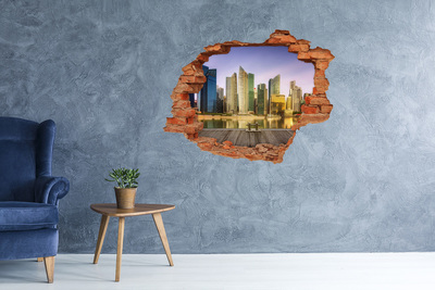 Hole in the wall sticker A view of a modern city by the water