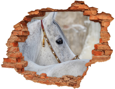 3D wall hole wallpaper White Arabian horse