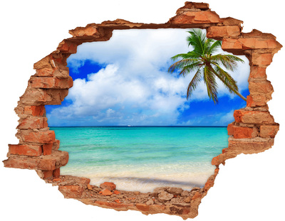 Hole in the wall decal Tropical beach with a palm tree