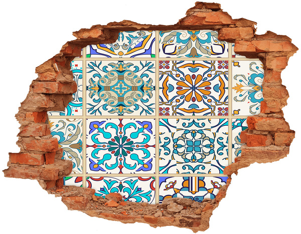 3D wall hole wallpaper Colorful Moroccan-style tiles