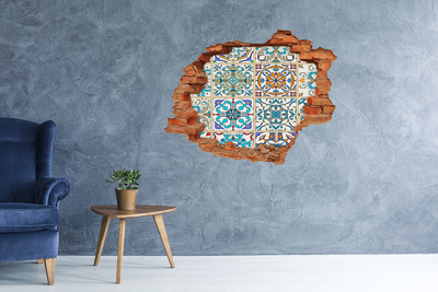 3D wall hole wallpaper Colorful Moroccan-style tiles