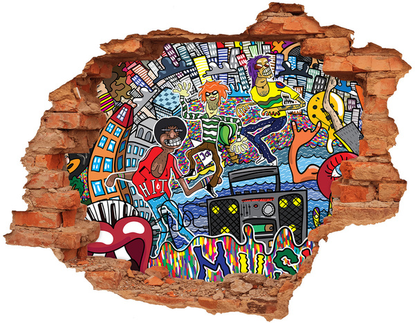 3D wall hole wallpaper Musical collage