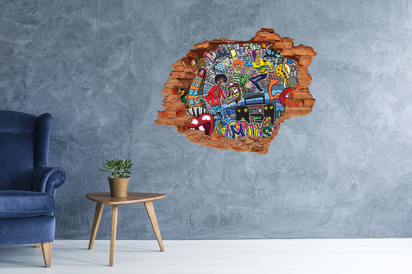 3D wall hole wallpaper Musical collage