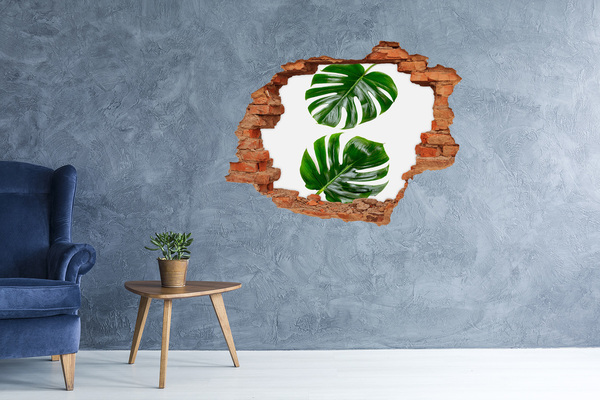 Hole wall sticker Green leaves in a hole in the wall