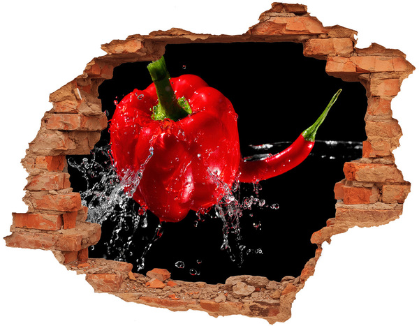 Hole wall sticker Red pepper in action