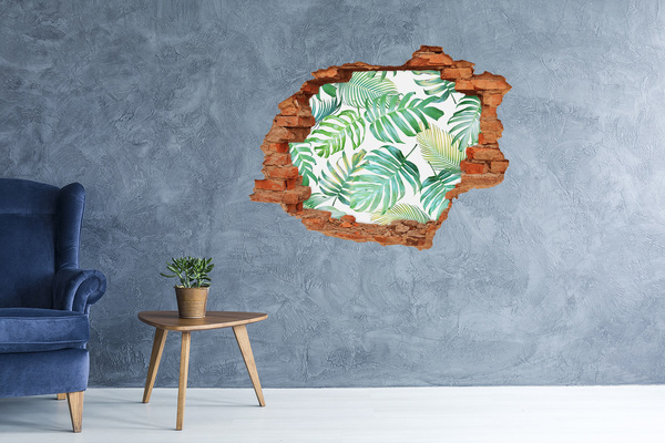 3D wall hole Tropical leaves