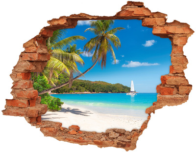 3D wall hole Tropical beach with palm trees