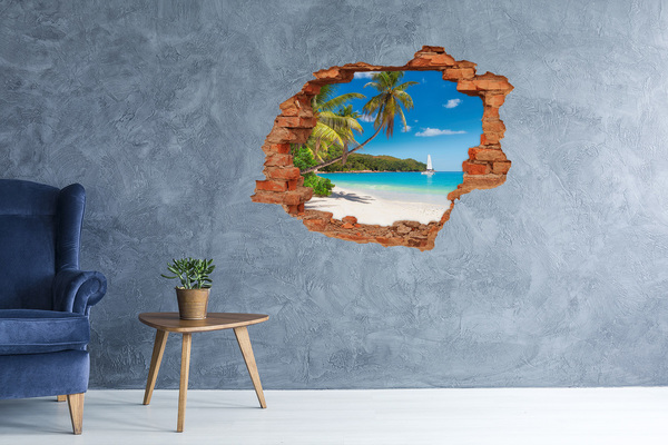 3D wall hole Tropical beach with palm trees