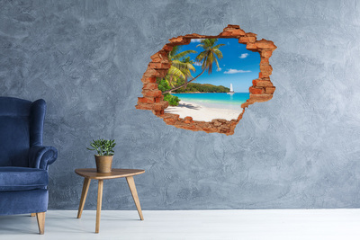 3D wall hole Tropical beach with palm trees
