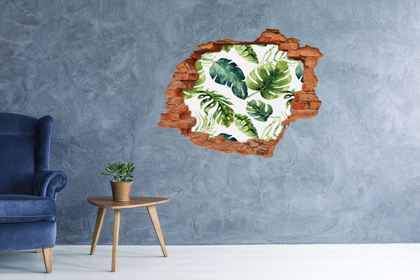 3D wall hole Tropical leaves