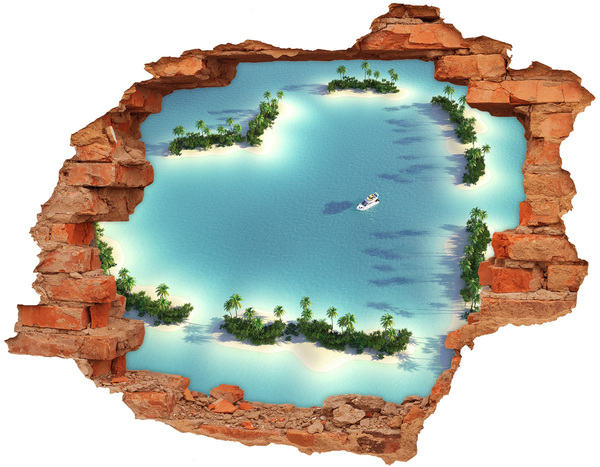 Hole wall sticker A tropical oasis with a sea view