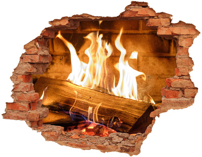 Hole wall sticker Burning fireplace