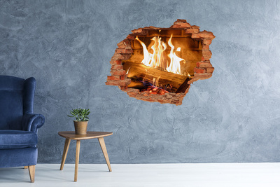 Hole wall sticker Burning fireplace