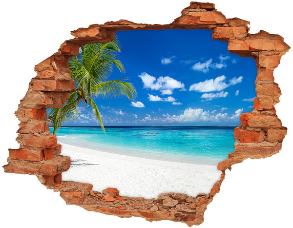3D wall hole Tropical beach with palm trees