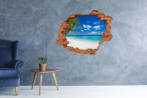 3D wall hole Tropical beach with palm trees