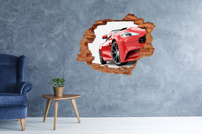 Hole wall sticker Red sports car behind the hole in the wall
