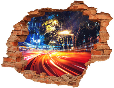 Hole wall sticker A city in motion at night