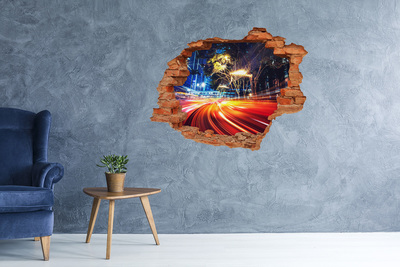 Hole wall sticker A city in motion at night