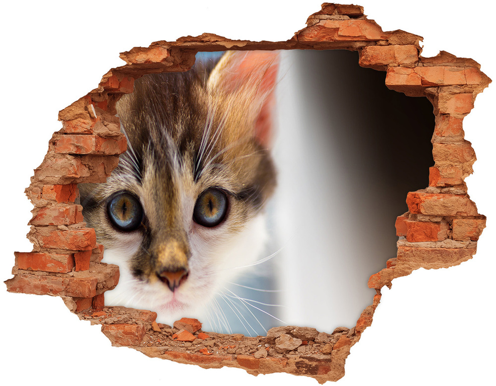 3D wall hole wallpaper Little Cat sticker