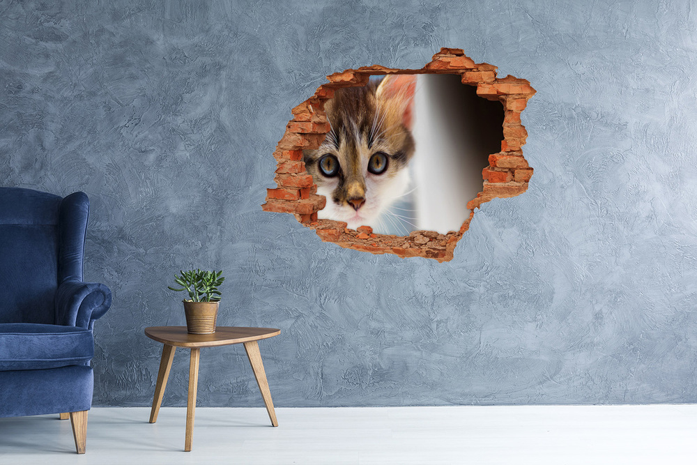 3D wall hole wallpaper Little Cat sticker