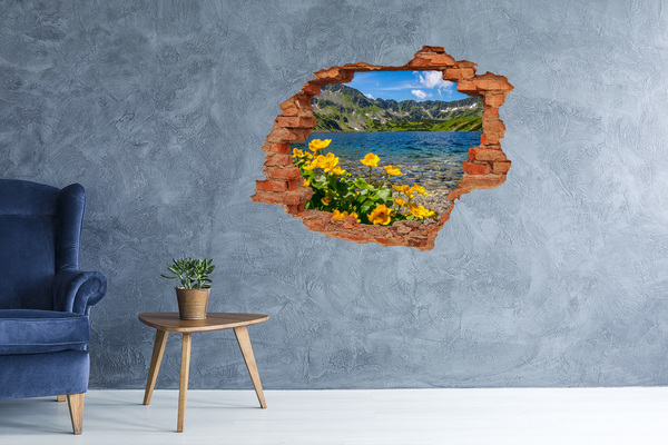 3D wall hole wallpaper Mountain landscape by the lake