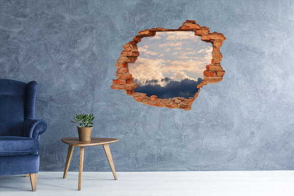 3D wall hole wallpaper Clouds in the sky