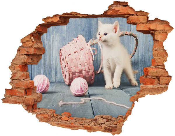 Hole in the wall decal White cat and skeins