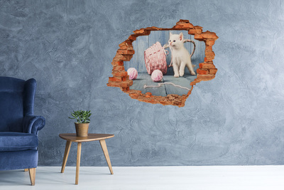 Hole in the wall decal White cat and skeins