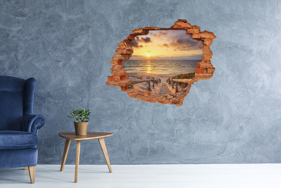 Hole in the wall decal Sunset over the beach