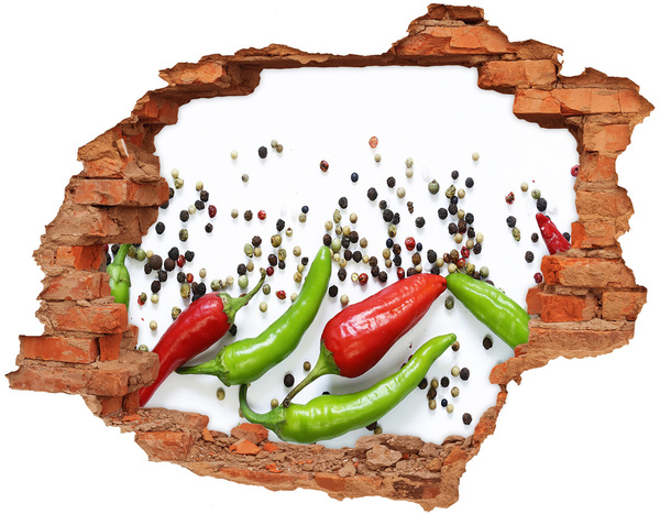 3D wall hole wallpaper Chilli peppers