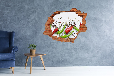 3D wall hole wallpaper Chilli peppers